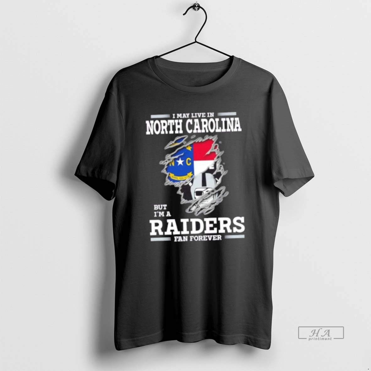 Official Funny I May Live In North Carolina But Im A Raiders Fan Forever - clothing by TeeHivey.com