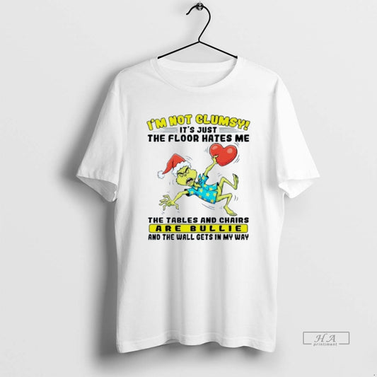 Official Im Not Clumsy Its Just The Floor Hates Me Grinch Christmas Mens White Tee - clothing by TeeHivey.com