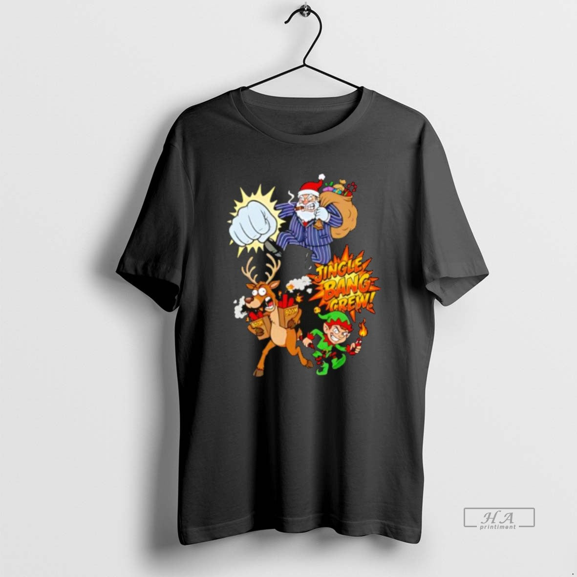 Official Jingle Bang Crew Funny Mafia Santa Reindeer And Elf Christmas Cartoon - clothing by TeeHivey.com