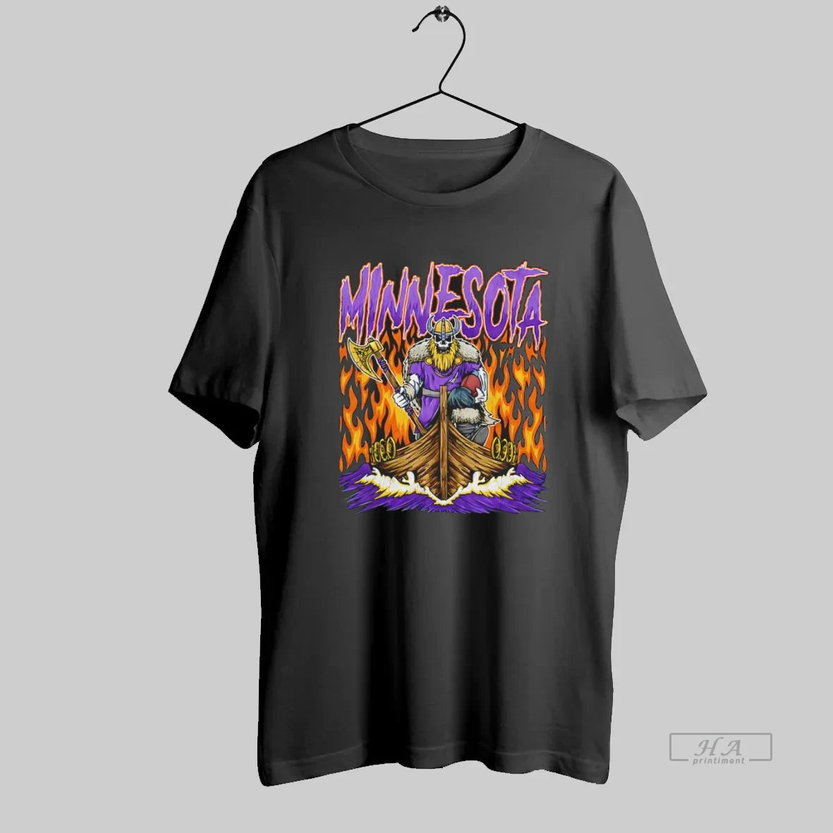 Official Minnesota Viking Football Skeleton With Axe On Ship Burning Retro Style - clothing by TeeHivey.com