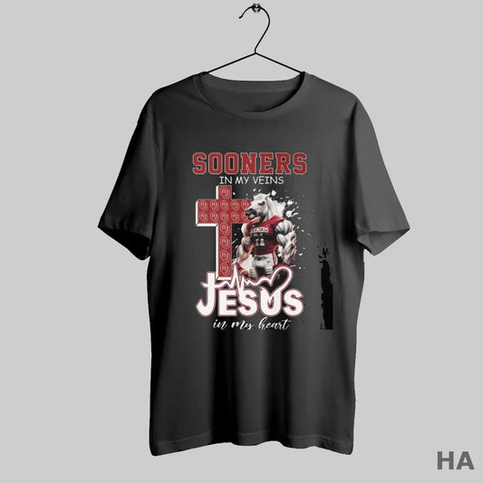 Official Oklahoma Sooners In My Veins Jesus In My Heart Mascot 2025 - clothing by TeeHivey.com