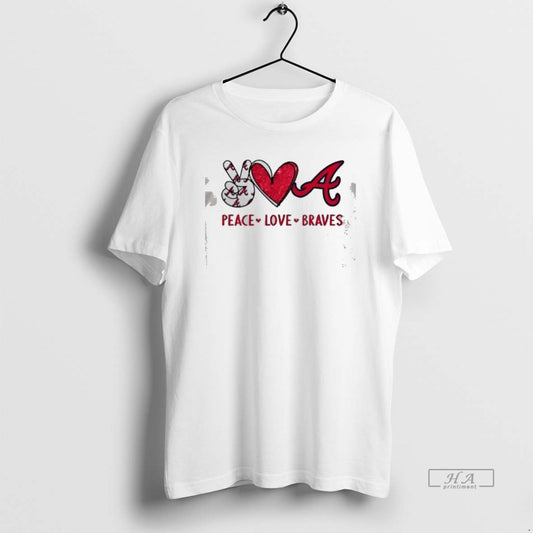 Official Peace Love Braves Atlanta Baseball Fan Graphic