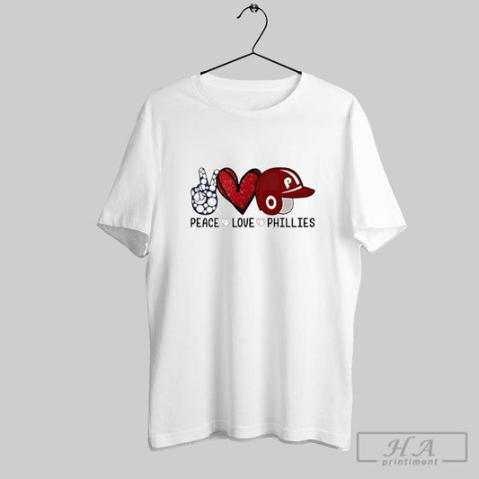 Official Peace Love Phillies Glitter Red Heart Baseball Themed Fan Posters White - clothing by TeeHivey.com