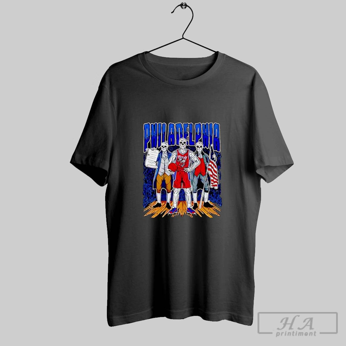 Official Philadelphia Skeleton Basketball Player With Founding Fathers Posters Black - clothing by TeeHivey.com