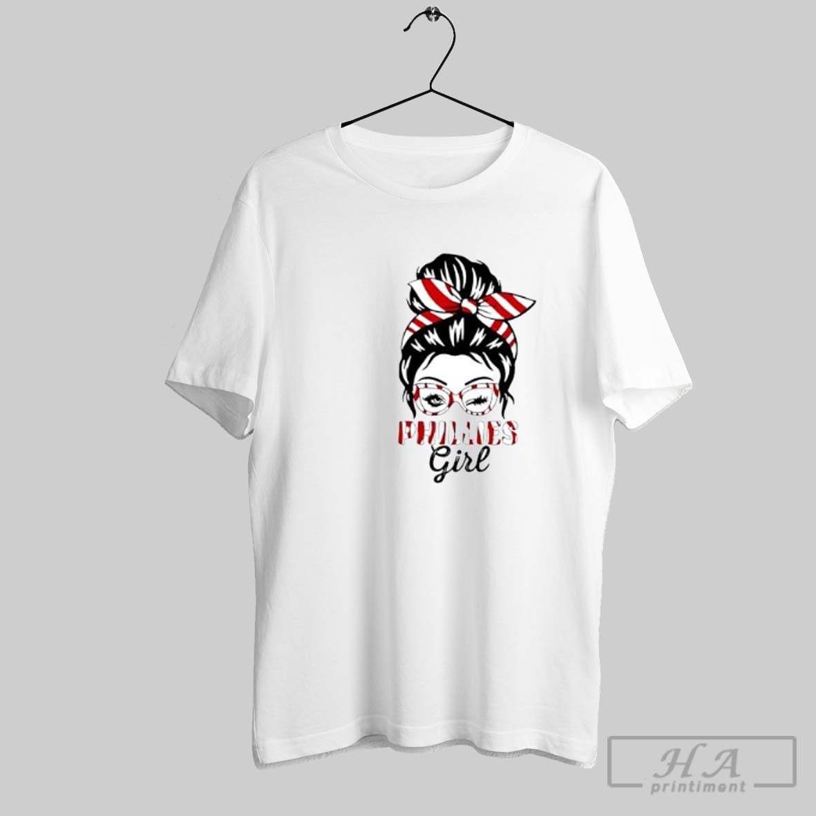 Official Phillies Girl Messy Bun Winking Eye Red White Striped Glasses Posters White - clothing by TeeHivey.com