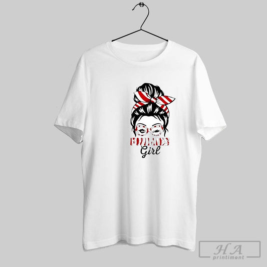 Official Phillies Girl Messy Bun Winking Eye Red White Striped Glasses Posters White - clothing by TeeHivey.com
