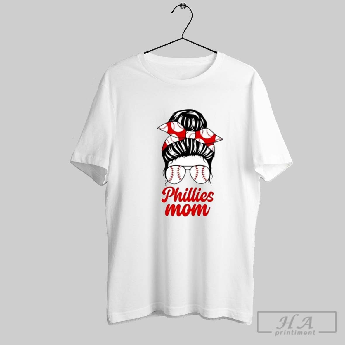 Official Phillies Mom Messy Bun Winking Eye Baseball Glasses Fan Posters White - clothing by TeeHivey.com