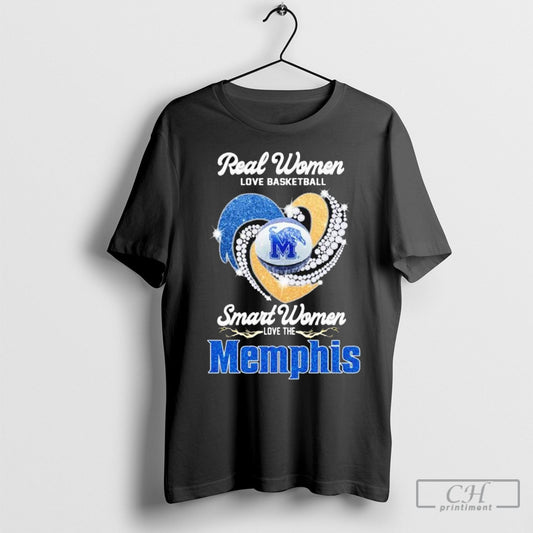 Official Real Women Love Basketball Smart Women Love The Memphis Tiger Heart Diamond - clothing by TeeHivey.com
