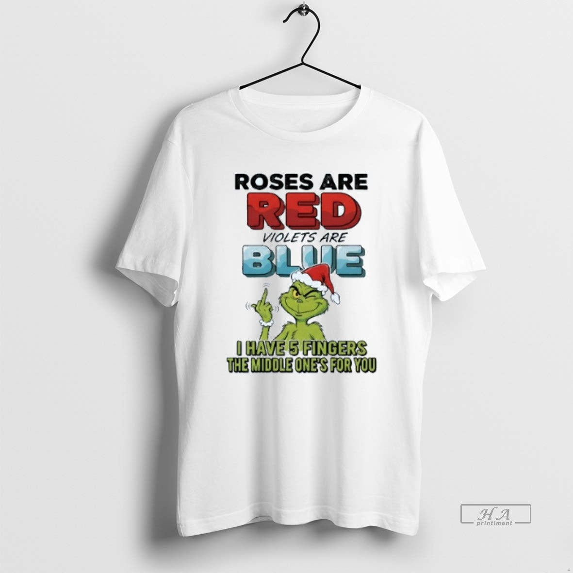 Official Rose Are Red Violets Are Blue I Have 5 Fingers Grinch Christmas Mens White - clothing by TeeHivey.com