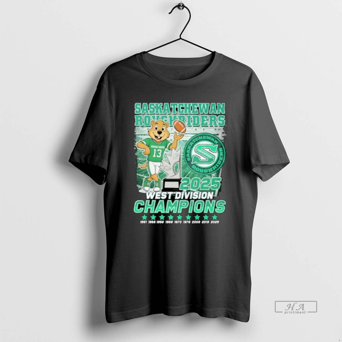 Official Saskatchewan Roughriders West Division 2025 Champions Mascot - clothing by TeeHivey.com