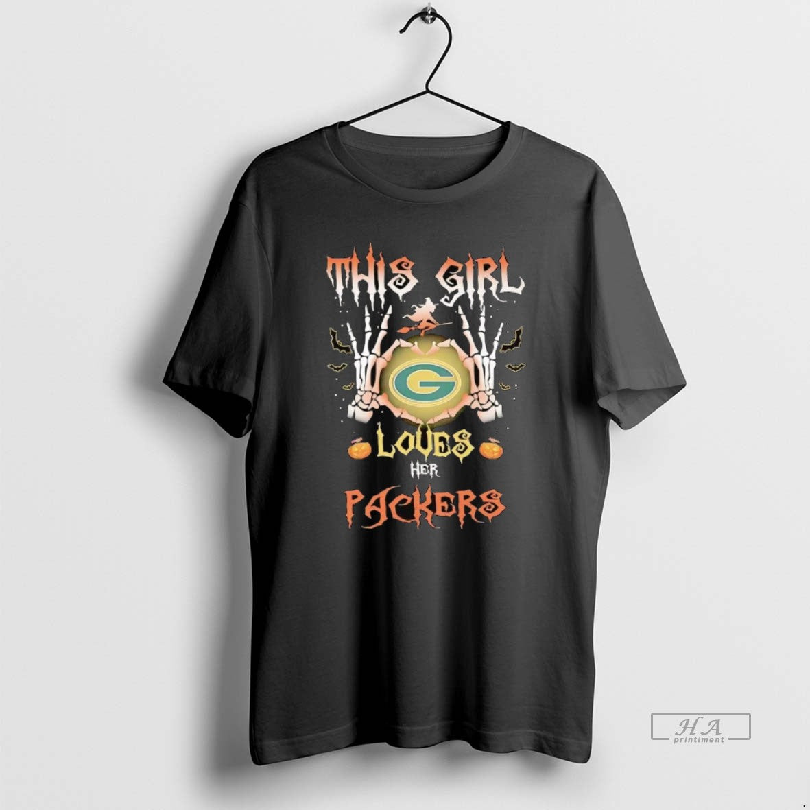 Official Skeleton Hearts Hands Halloween This Girl Loves Her Green Bay Packers - clothing by TeeHivey.com