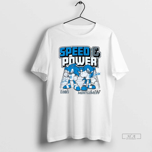 Official Speed And Power Jahmyr Gibbs And David Montgomery Detroit Lions Signature Mens White Tee - clothing by TeeHivey.com