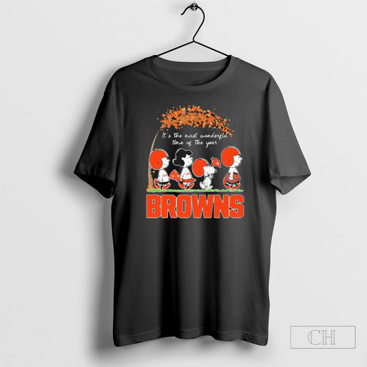 Official The Peanuts Characters Cleveland Browns Its The Most Wonderful Time Of The Year Sweater