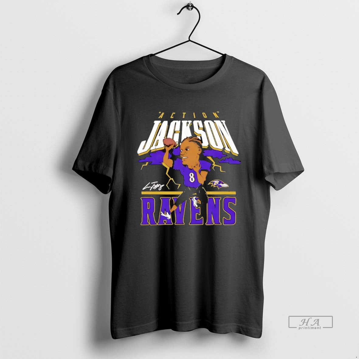 Official Trendy Lamar Jackson Action Caricature Baltimore Ravens - clothing by TeeHivey.com