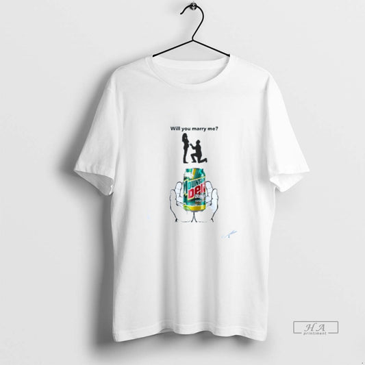 Official Will You Marry Me Mountain Dew Baja Blast Mens White Tee