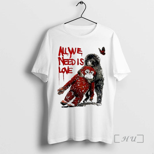 Officials All We Need Is Love Punch Monkey Hugging Red Doll Premium T Shirts Sweater