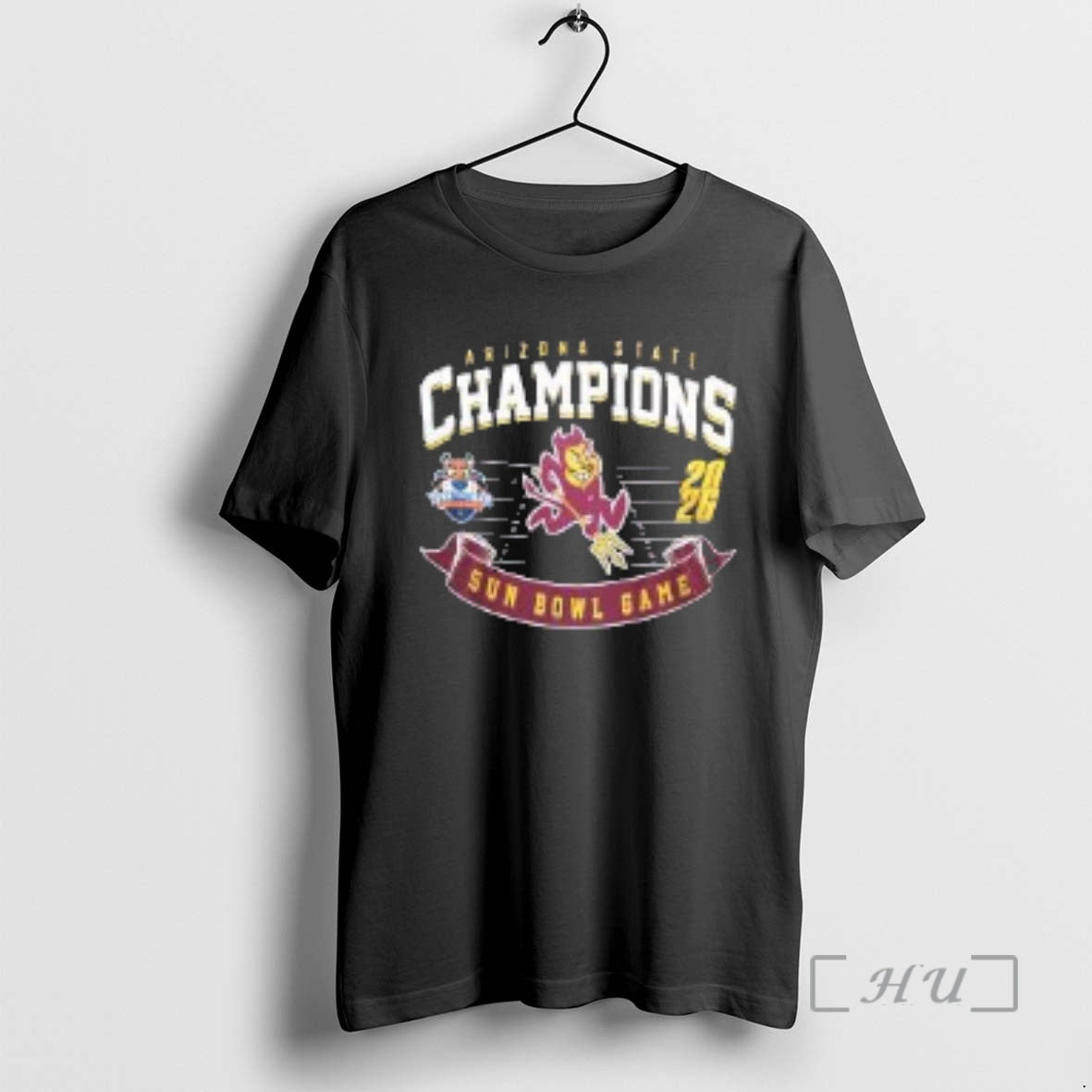 Officials Arizona State Sun Devils 2026 Sun Bowl Champions Mascot Two Sided Premium T Shirts - clothing by TeeHivey.com
