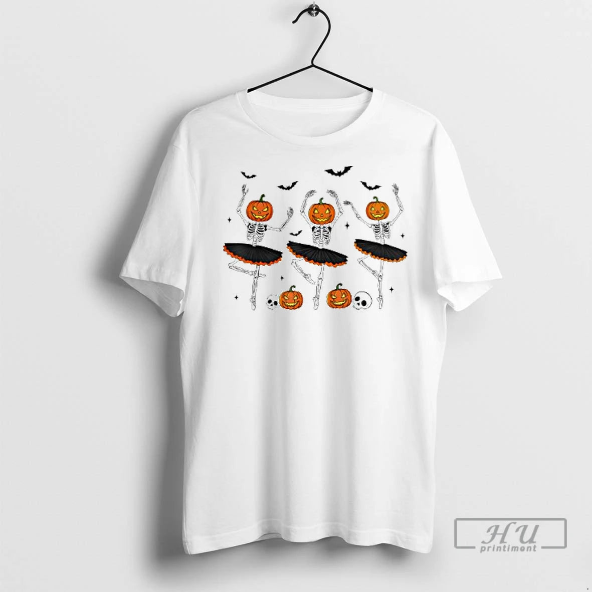 Officials Ballet Pumpkin Dancing Skeleton Scary Halloween Ladies T Shirt