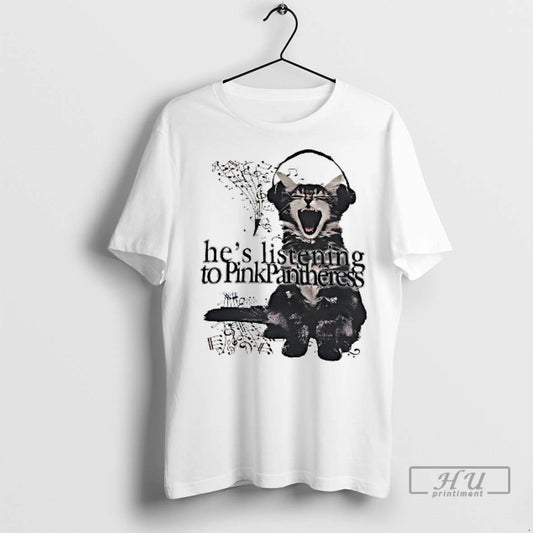 Officials Cat Hes Listening To Pinkpantheress Music Ladies T Shirt