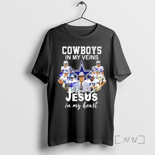 Officials Cowboys In My Veins Jesus In My Heart Player Collage Signatures Premium T Shirts - clothing by TeeHivey.com
