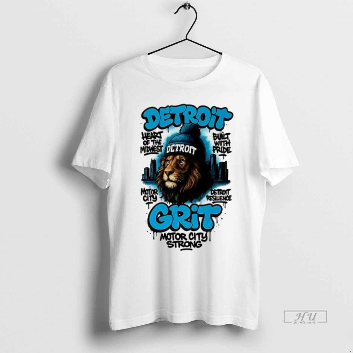Officials Detroit Lions Football Detroit Grit Motor City Strong Mascot Skyline - clothing by TeeHivey.com