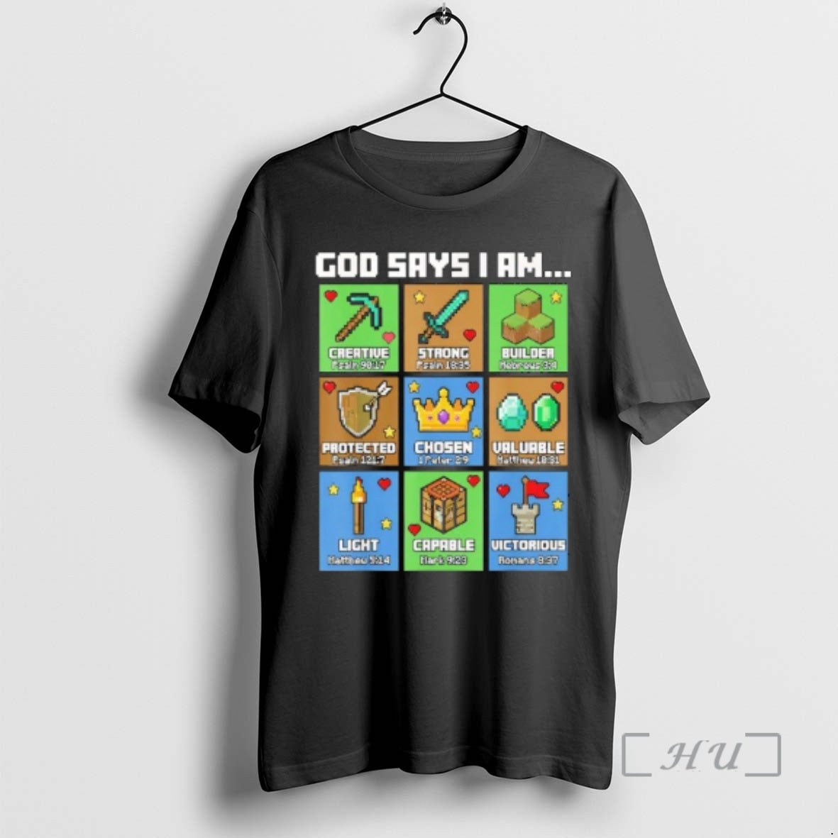 Officials God Says I Am Bible Verses Pixel Art Christian Gamer Boys Premium T Shirts - clothing by TeeHivey.com