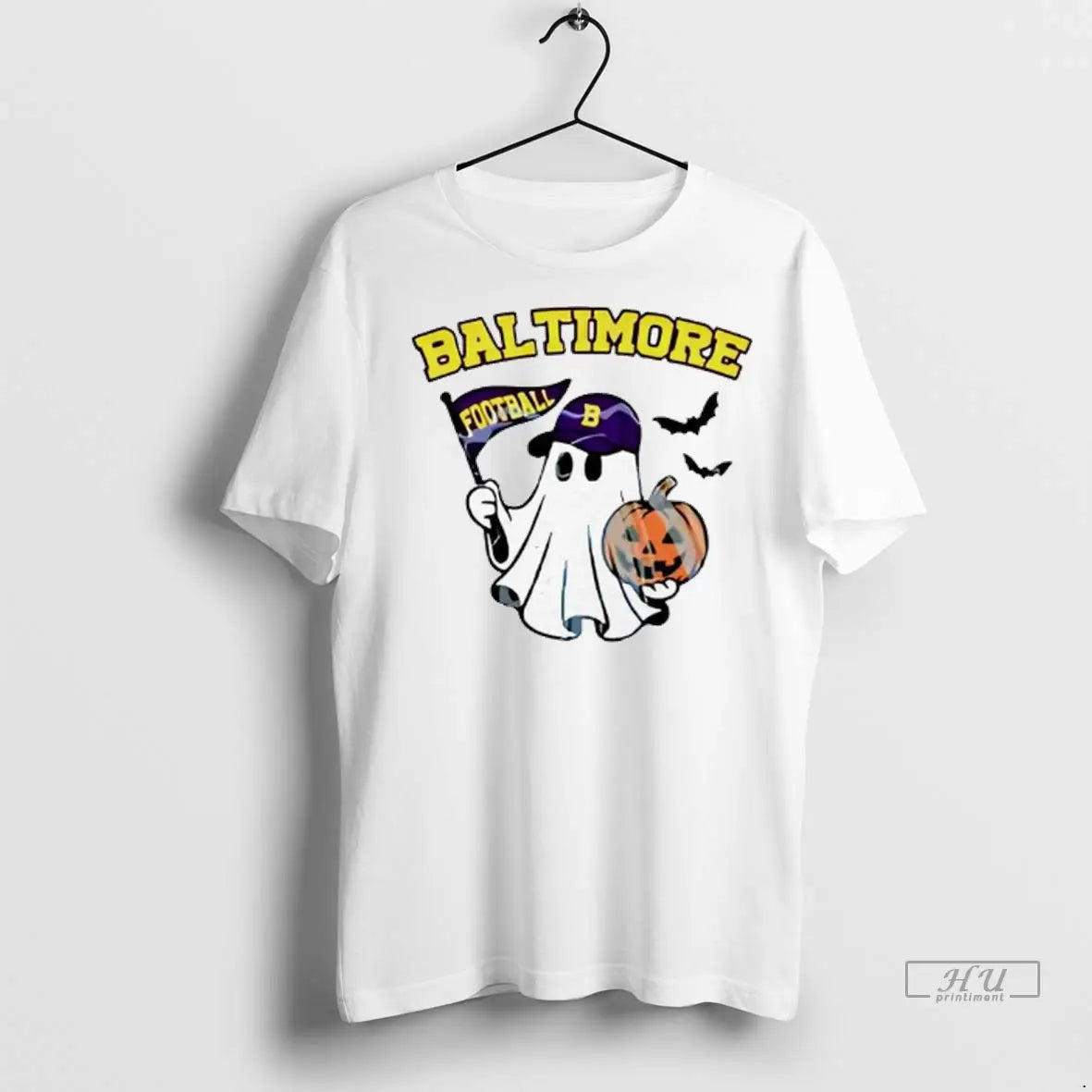 Officials Halloween Ghost Baltimore Ravens Football Flag Pumpkin Ladies T Shirts