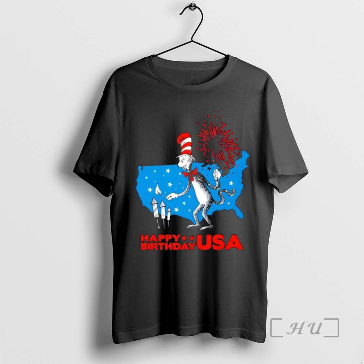 Officials Happy Birthday Usa Cat In The Hat Fireworks American Map Premium T Shirts Sweater - clothing by TeeHivey.com