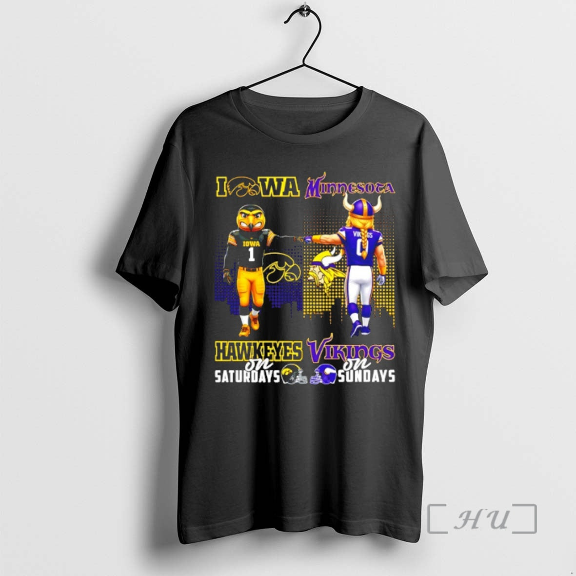Officials Iowa Hawkeyes On Saturdays Vs Minnesota Vikings On Sundays Mascot Skyline Premium T Shirts