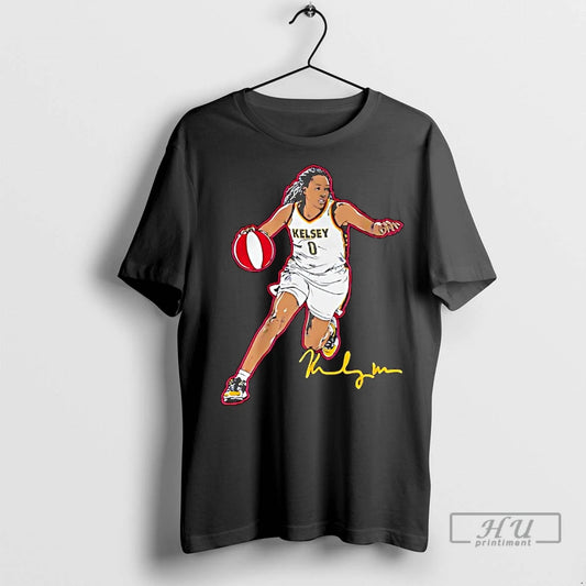 Officials Kelsey Mitchell Dribbling Pose Signature Indiana Fever T Shirts
