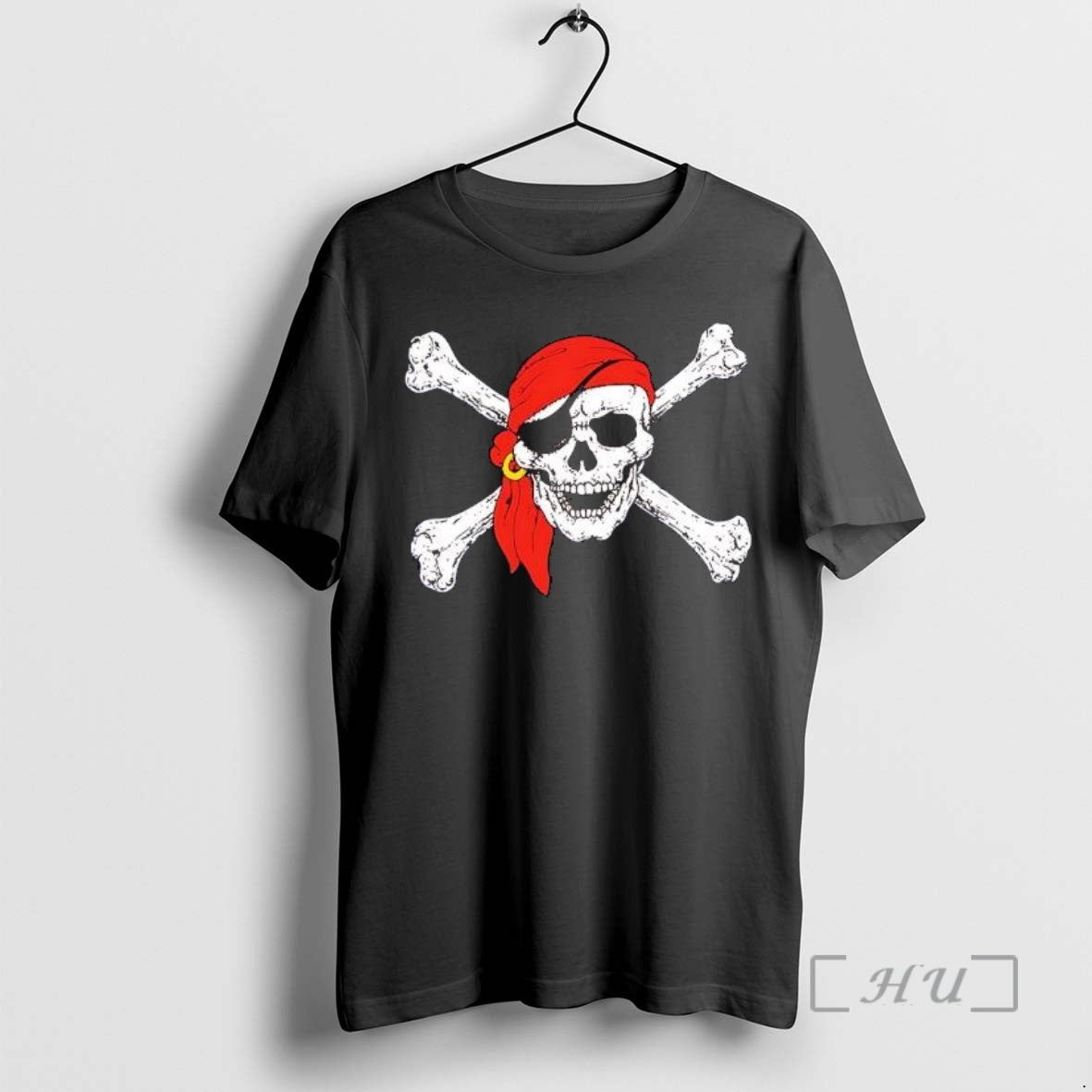 Pirate Jolly Roger Skull Red Bandana Eye Patch Gold Earring Crossbones Graphic Nautical - clothing by TeeHivey.com