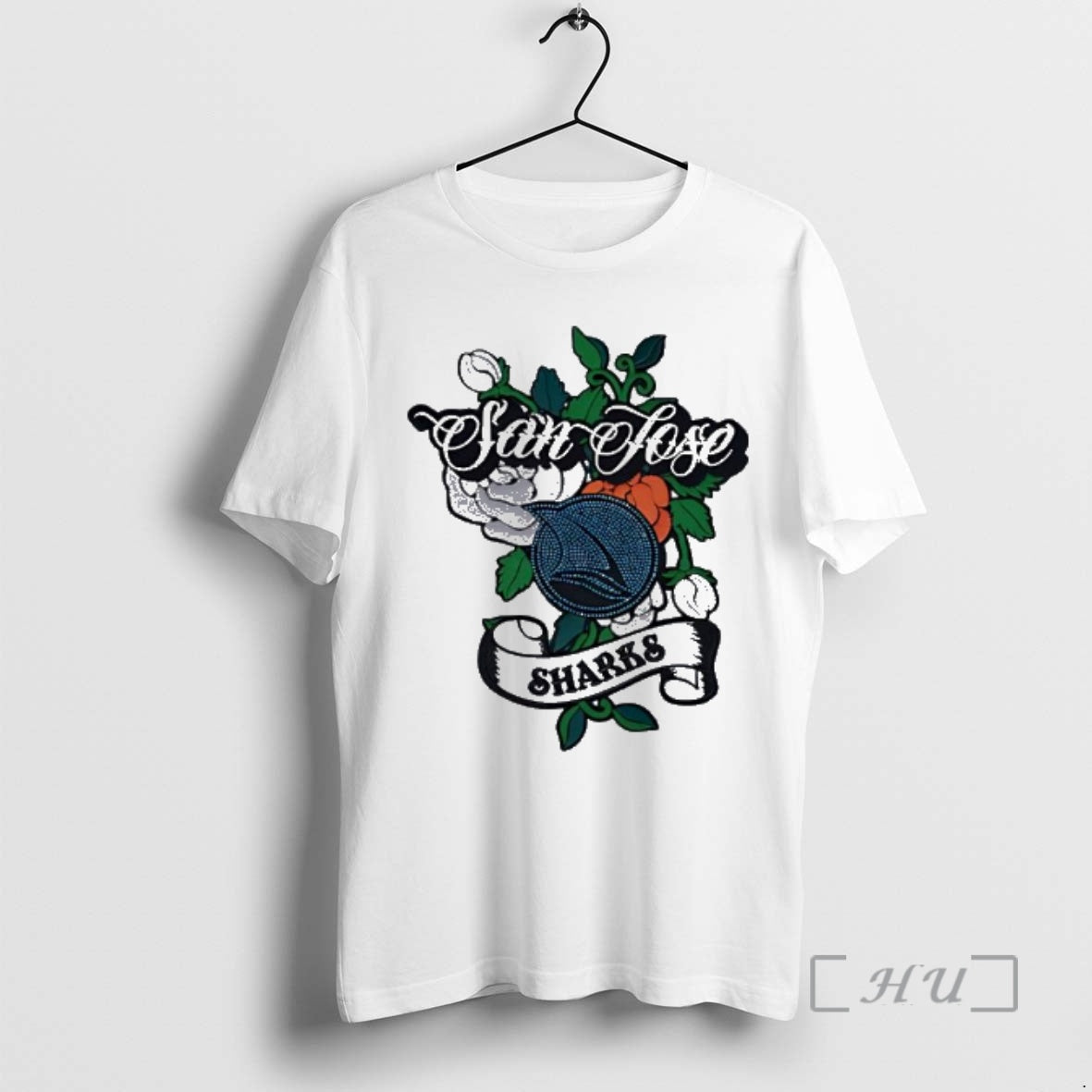 Officials San Jose Sharks Floral Hockey Team Logo Tattoo