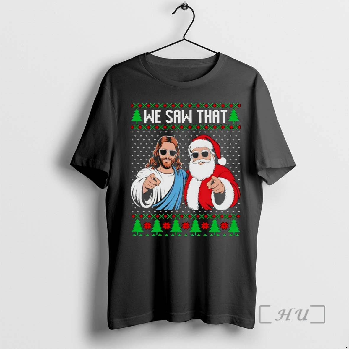Officials We Saw That Jesus And Santa Claus Ugly Christmas Christmas Premium T Shirts Sweater - clothing by TeeHivey.com