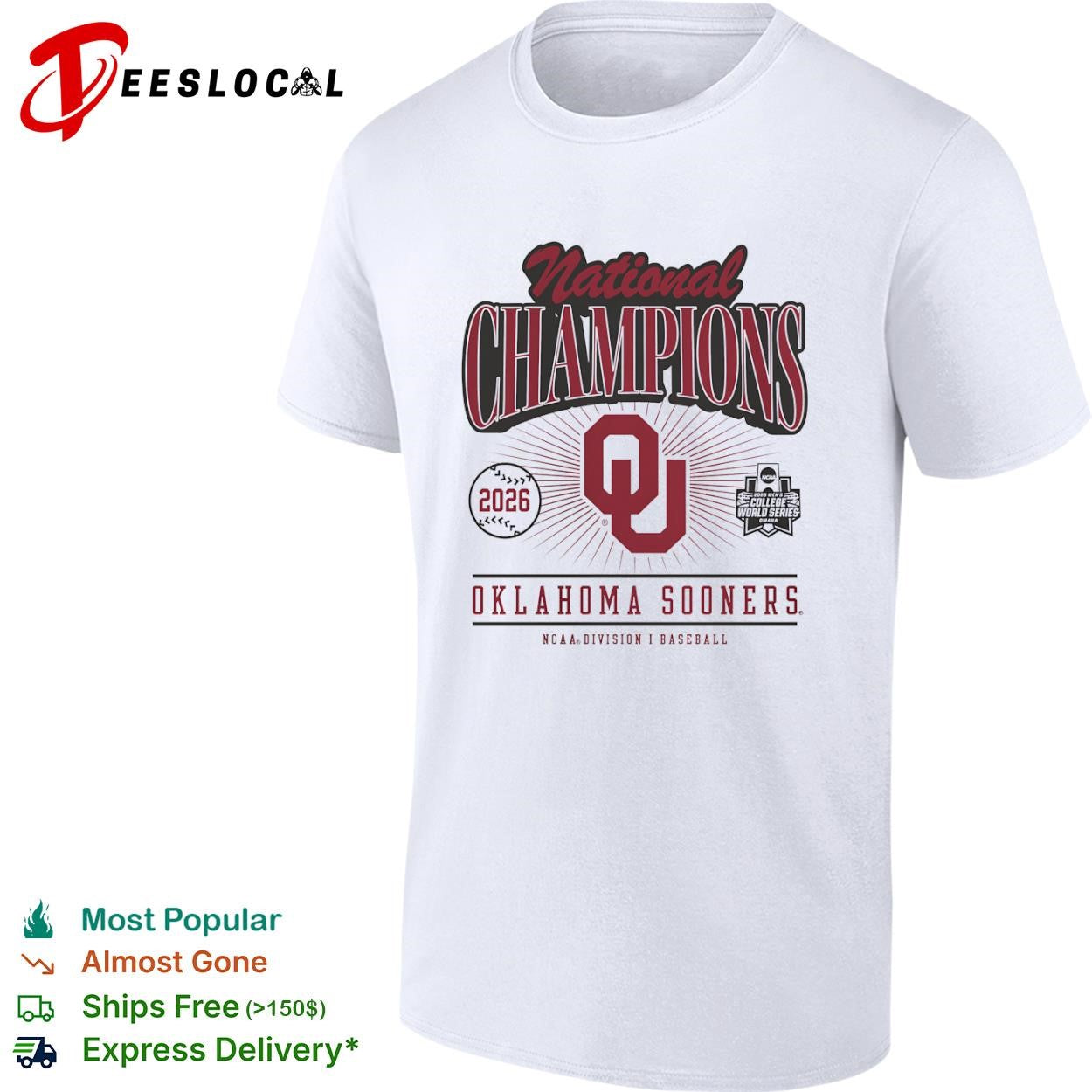 Oklahoma Sooners 2026 National Champions College World Series NCAA Baseball shirt