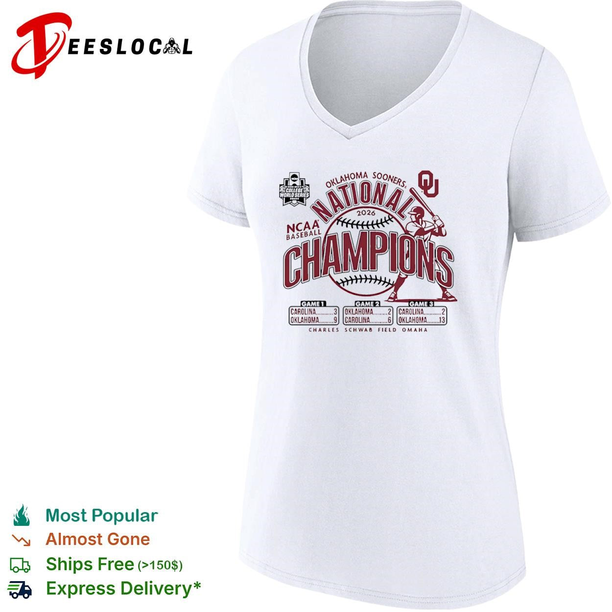 Oklahoma Sooners 2026 National Champions NCAA Baseball Charles Schwab Field shirt
