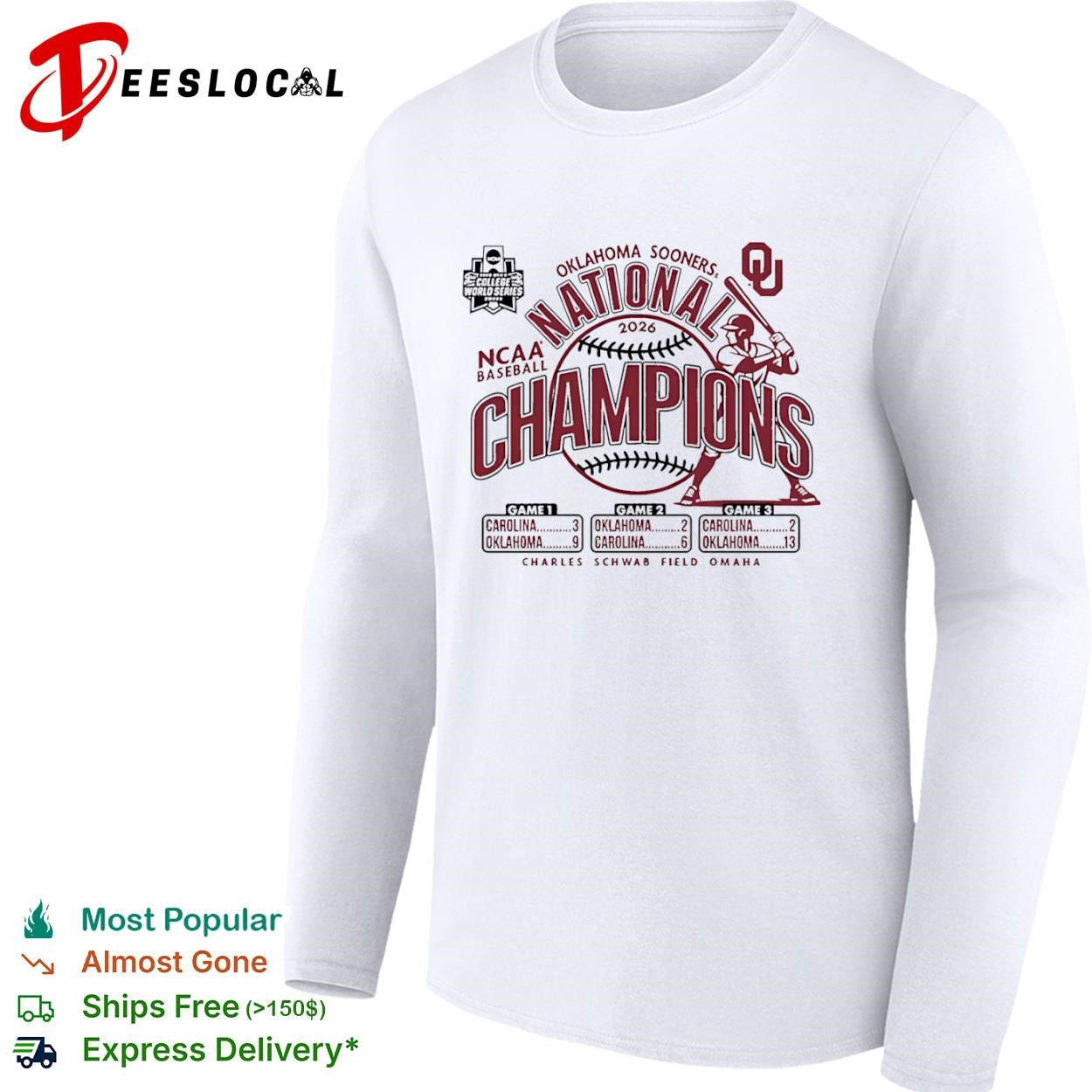 Oklahoma Sooners 2026 National Champions NCAA Baseball Charles Schwab Field shirt