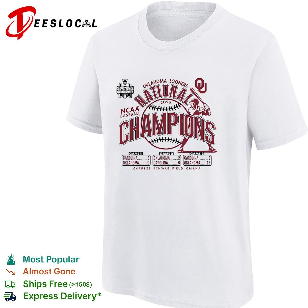 Oklahoma Sooners 2026 National Champions NCAA Baseball Charles Schwab Field shirt