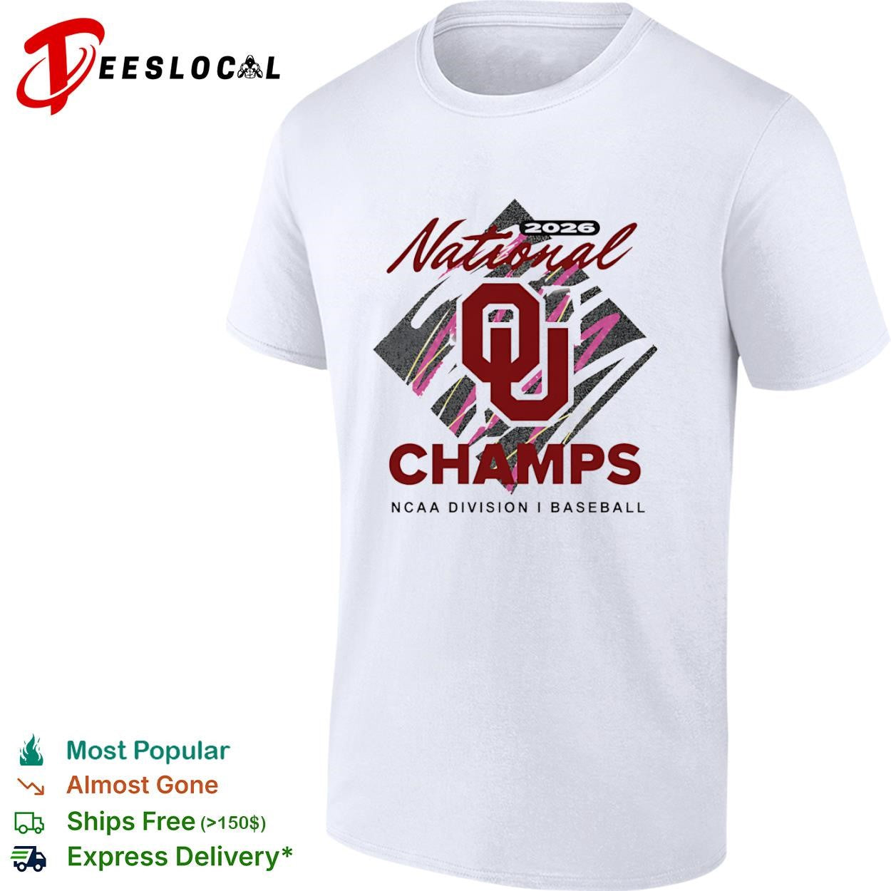 Oklahoma Sooners 2026 national champs diamond logo NCAA Division I baseball shirt