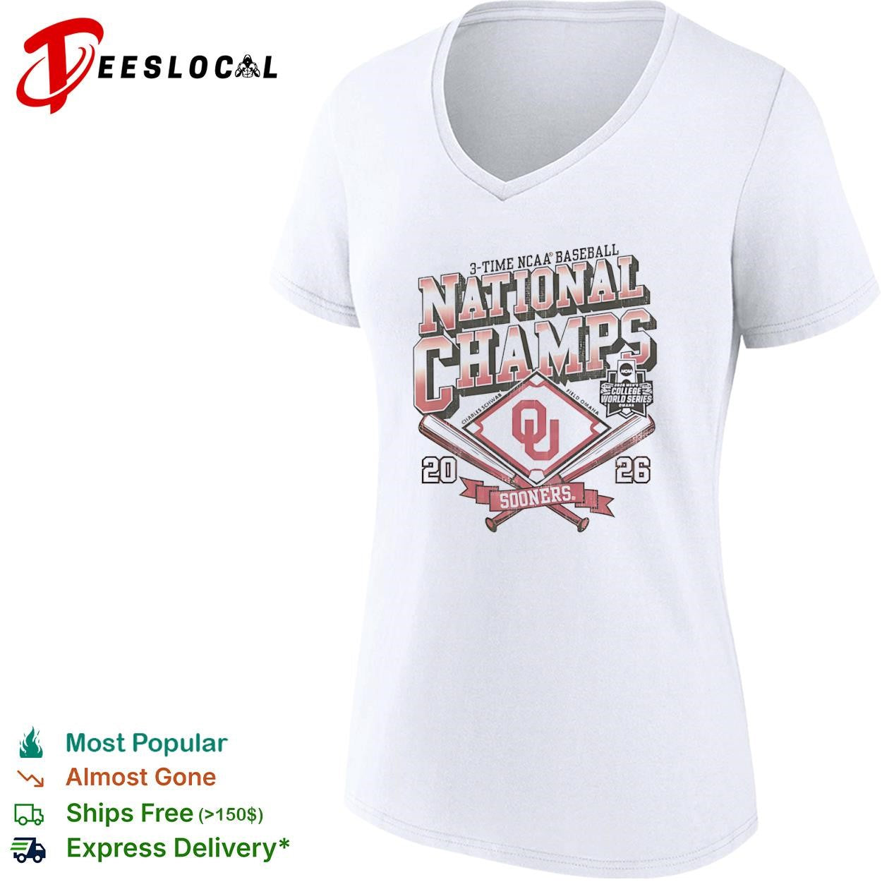 Oklahoma Sooners 3 Time NCAA Baseball National Champs Charles Schwab Field Omaha shirt