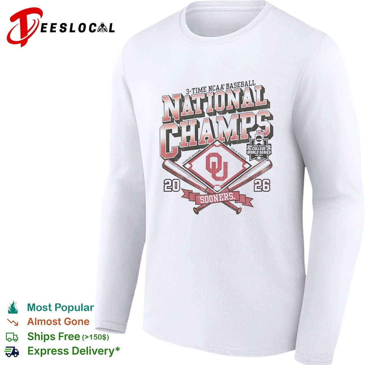 Oklahoma Sooners 3 Time NCAA Baseball National Champs Charles Schwab Field Omaha shirt