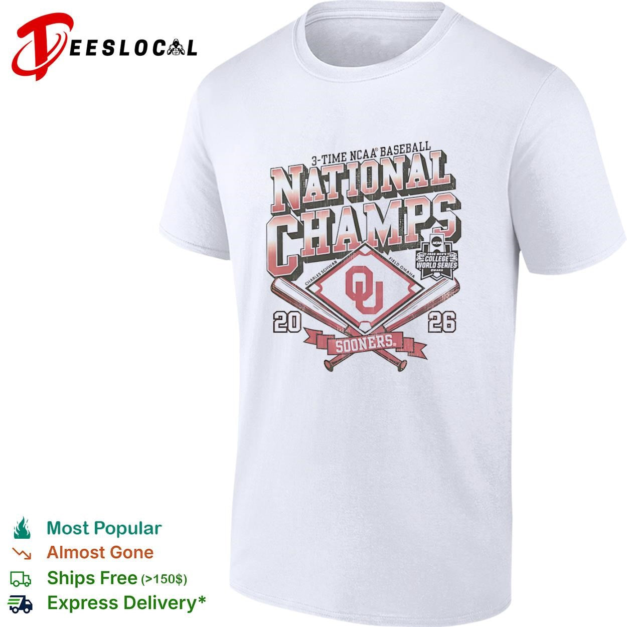 Oklahoma Sooners 3 Time NCAA Baseball National Champs Charles Schwab Field Omaha shirt
