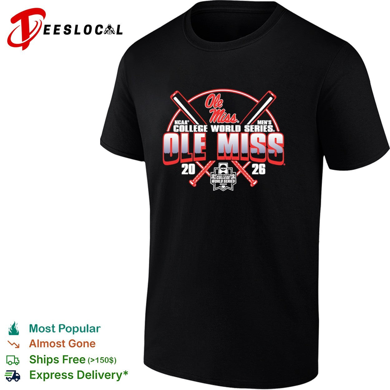 Ole Miss Rebels 2026 NCAA College World Series Baseball Logo Commemorative shirt