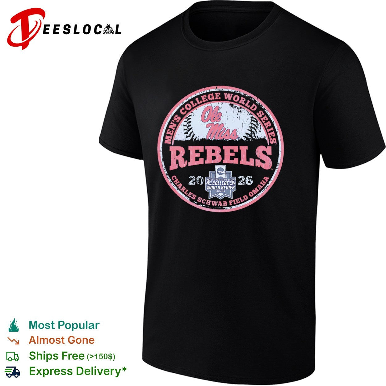 Ole Miss Rebels Men’s College World Series 2026 Charles Schwab Field Omaha shirt