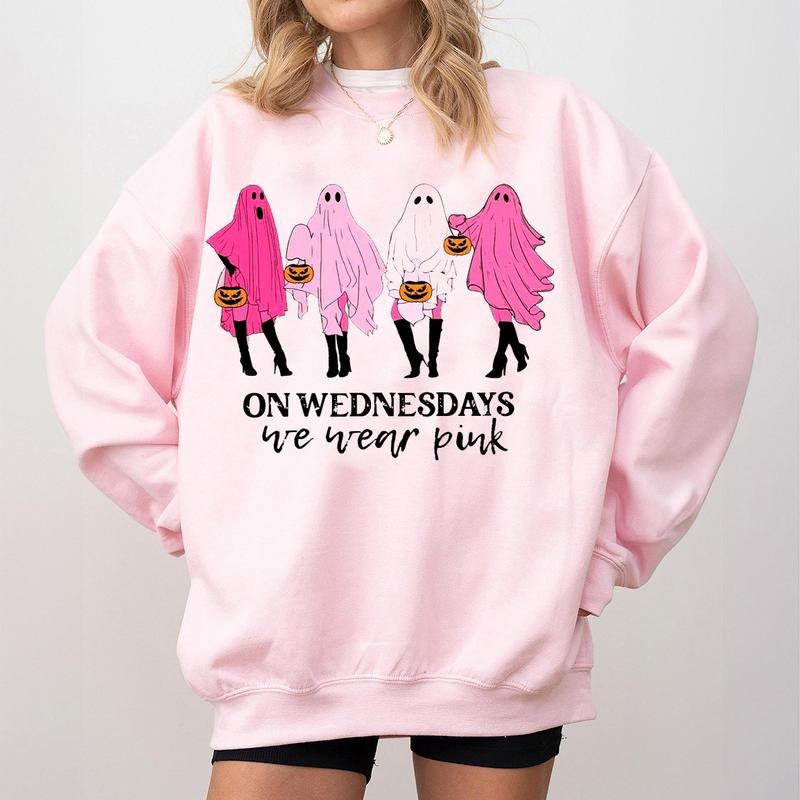 On Wednesday We Wear Pink Ghost Sweatshirt, Mean Girls Ghost Shirt, Pink Ghost Shirt, Mean Girls Halloween, Halloween Sweatshirt
