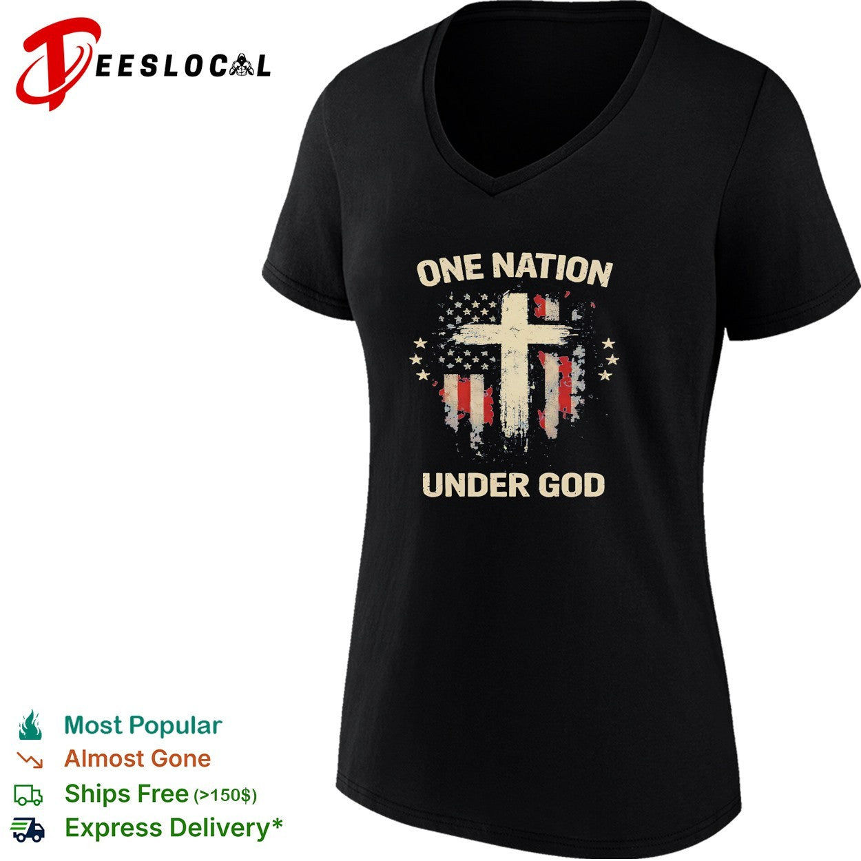 One Nation under God Patriotic Cross American Flag Religious Faith Christian shirt