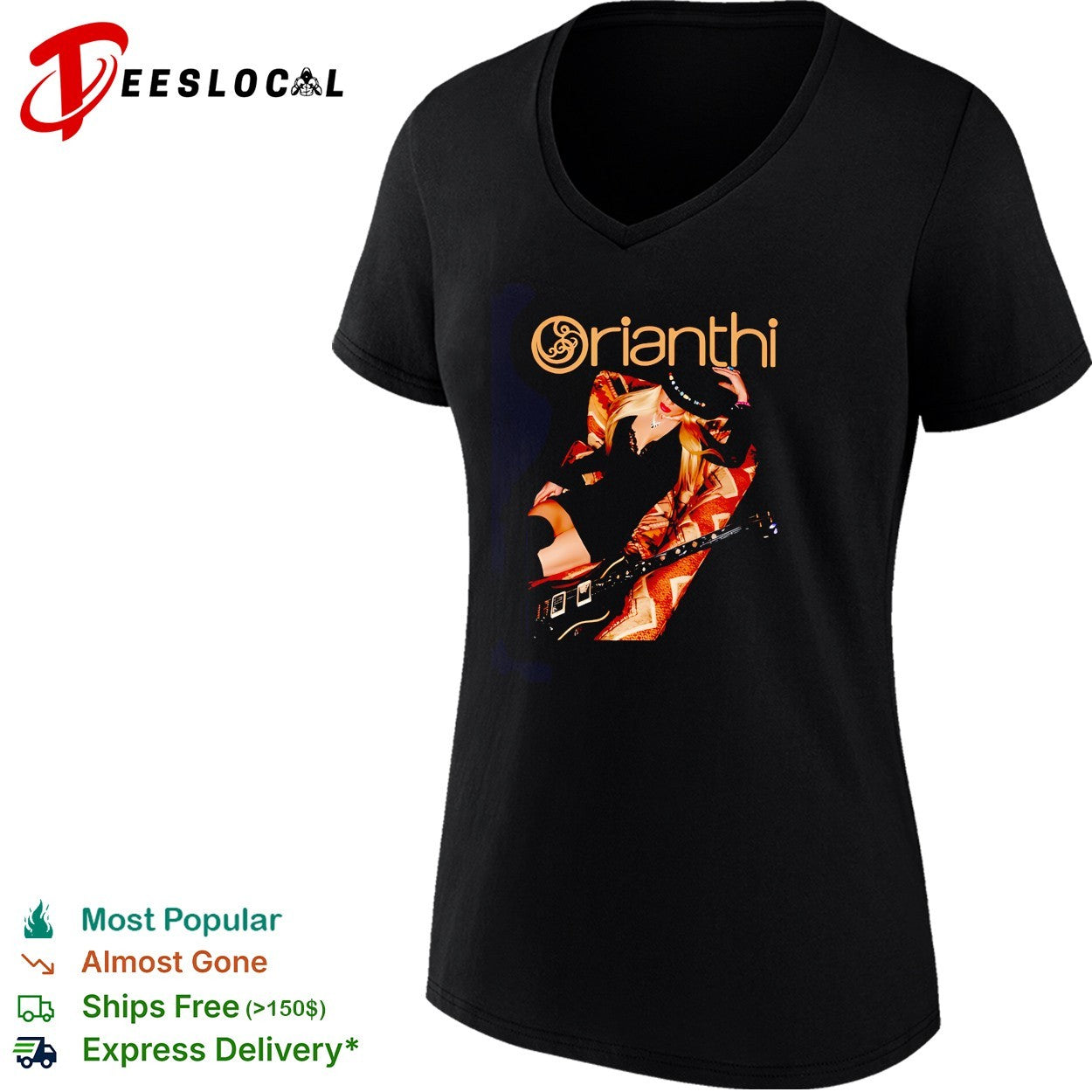 Orianthi holding guitar shirt