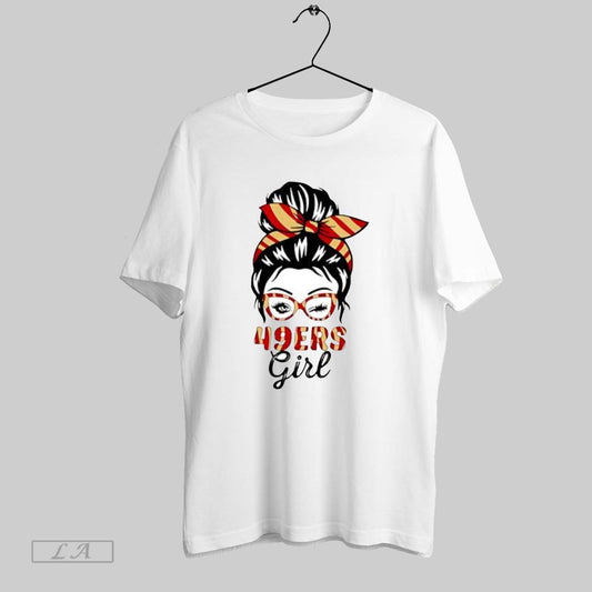 Original 49ers Girl Messy Bun Winking Eye San Francisco Football Fan - clothing by TeeHivey.com