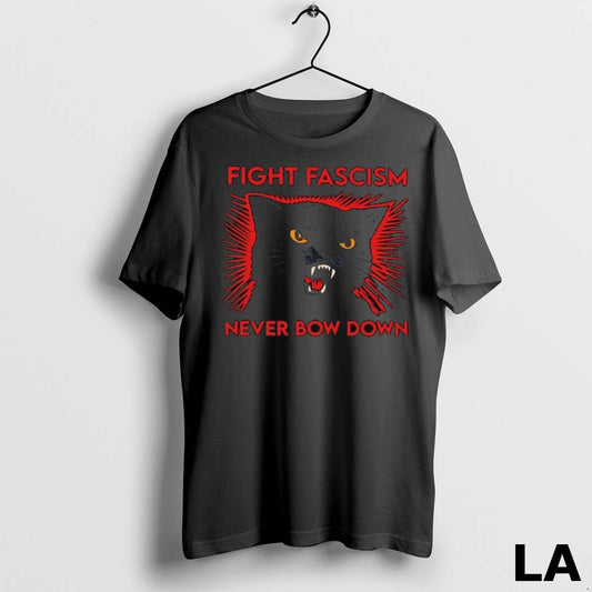 Original Black Cat Fight Fascism Never Bow Down Long Sleve