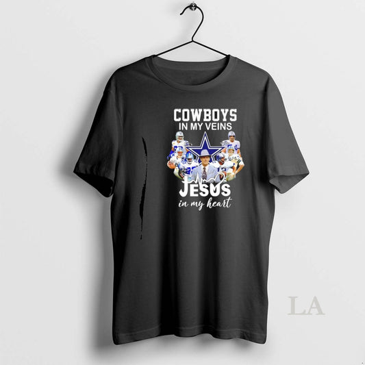 Original Cowboys In My Veins Jesus In My Heart Player Collage Signatures - clothing by TeeHivey.com