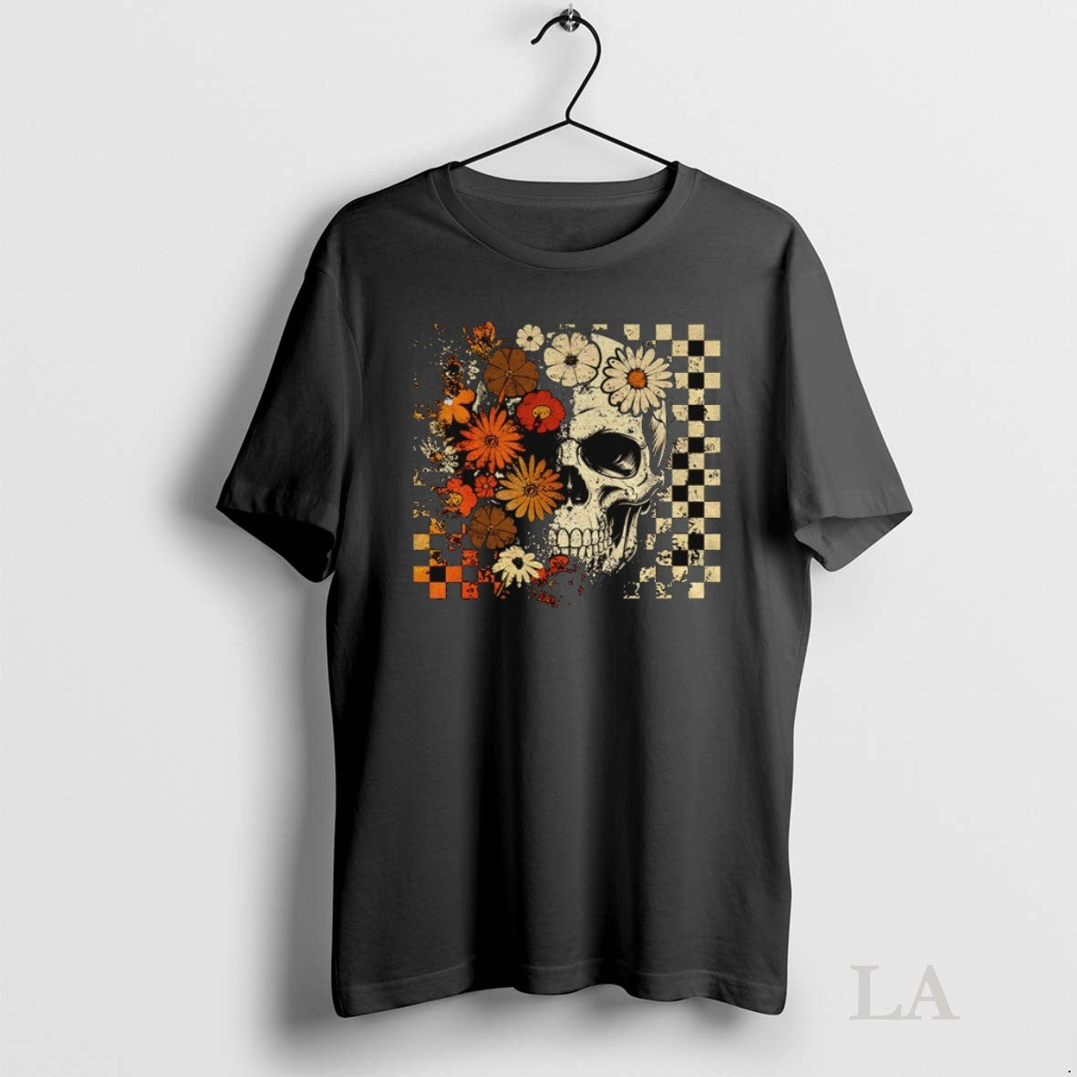 Original Funny Skull Checkered Skeleton Floral Spooky Season Halloween - clothing by TeeHivey.com